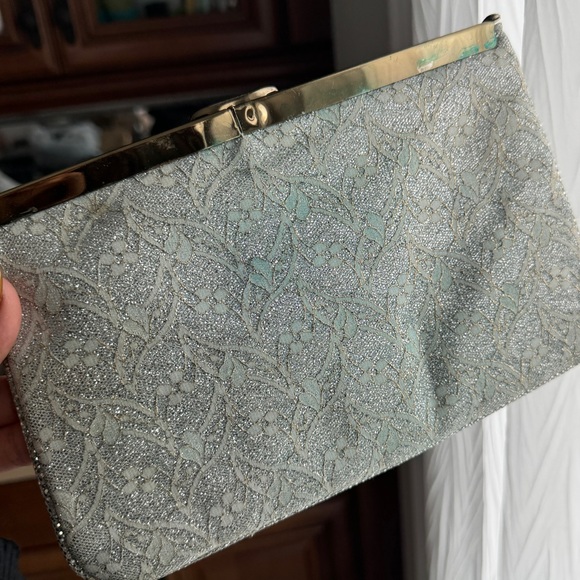 Vintage Blue Sparkly Clutch with mini chain - Picture 4 of 5